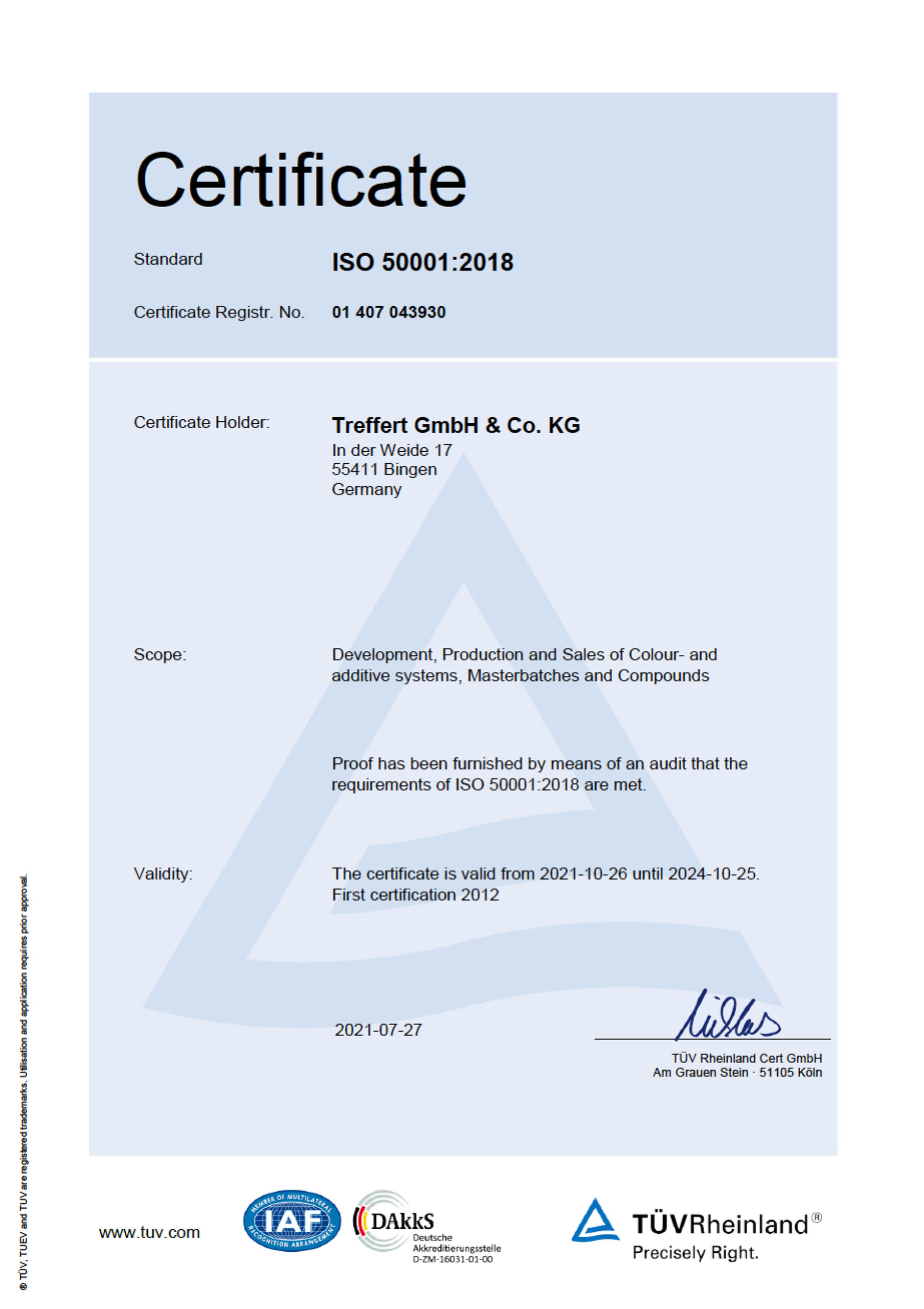 Treffert DIN EN ISO 50001 Certification